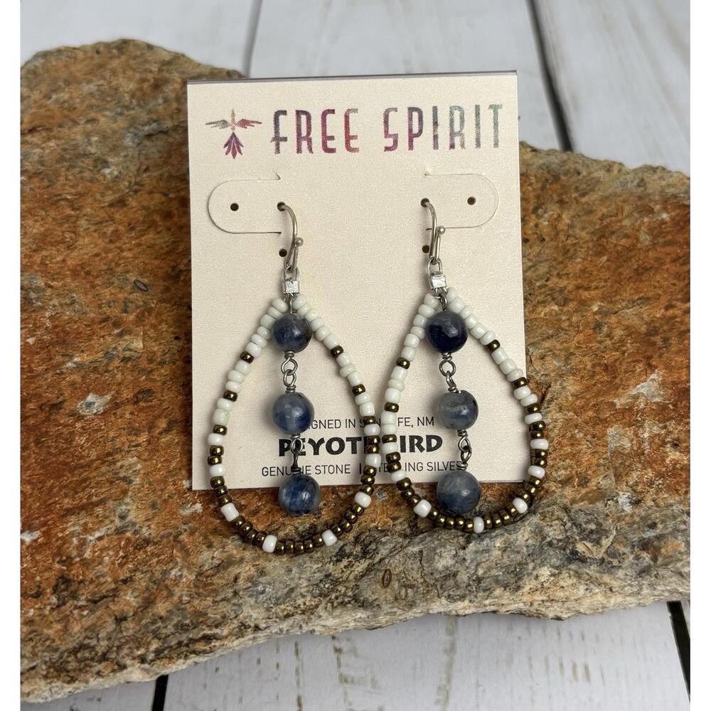 Peyote Bird Sterling Sodalite‎ Beaded Hoop Earrings J057